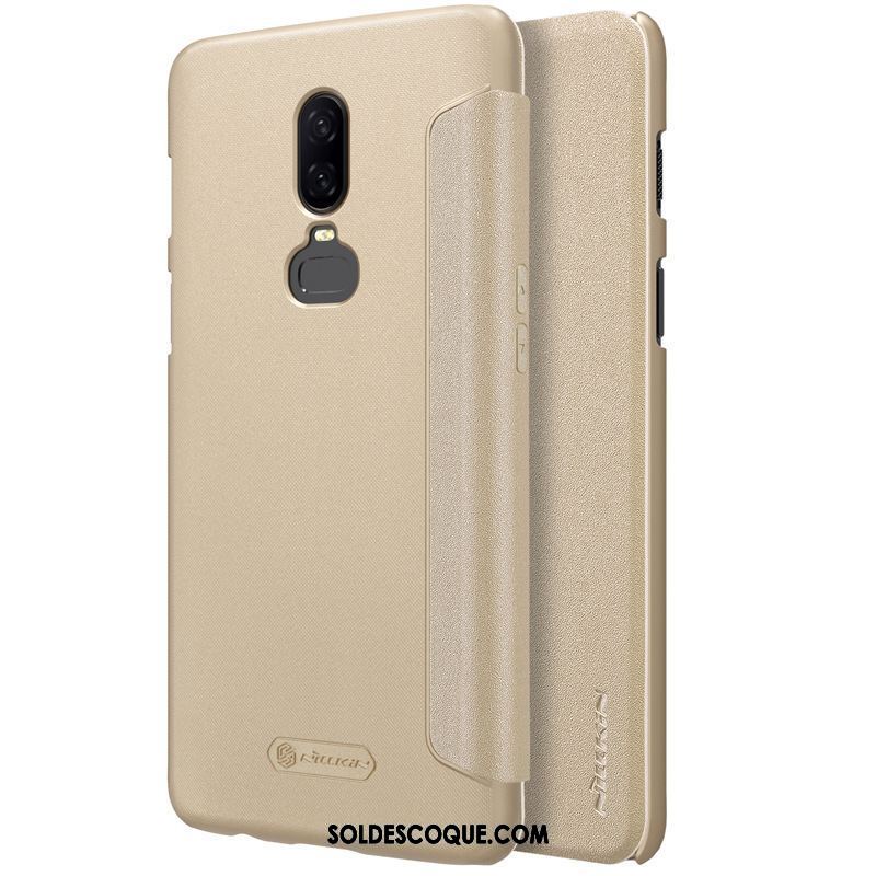 Coque Oneplus 6 Or Étui En Cuir Protection Téléphone Portable Délavé En Daim En Vente