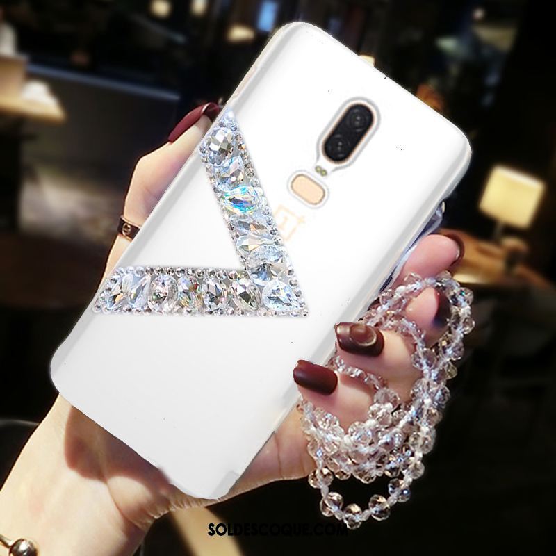 Coque Oneplus 6 Téléphone Portable Incassable Étui Strass Blanc En Vente