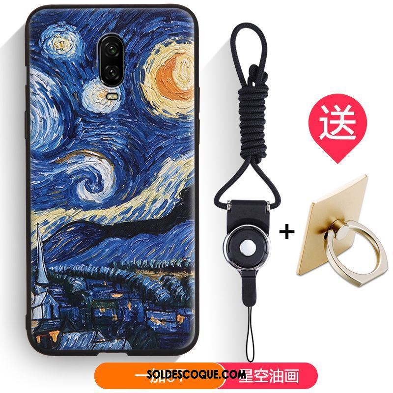 Coque Oneplus 6t Jours Noir Créatif Gaufrage Silicone Soldes