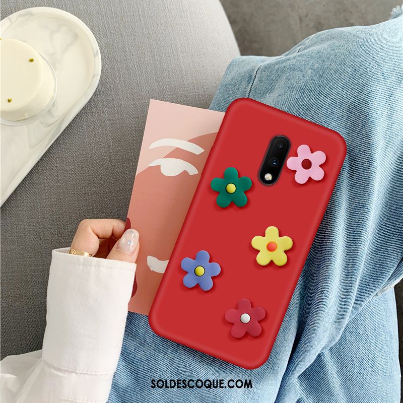 Coque Oneplus 7 Silicone Net Rouge Étui Simple Petit Pas Cher