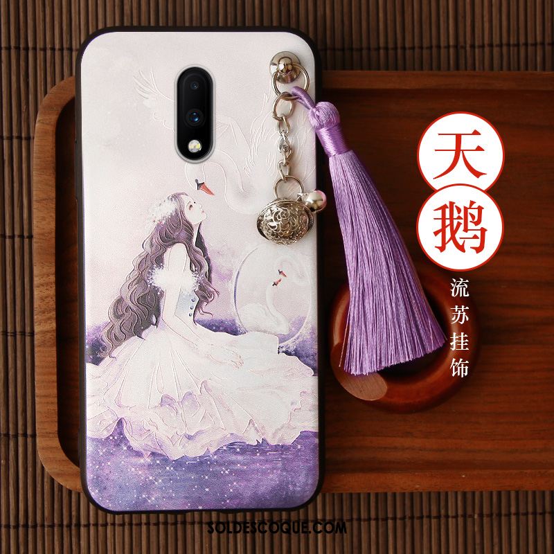 Coque Oneplus 7 Style Chinois Silicone Tout Compris Délavé En Daim Violet En Ligne