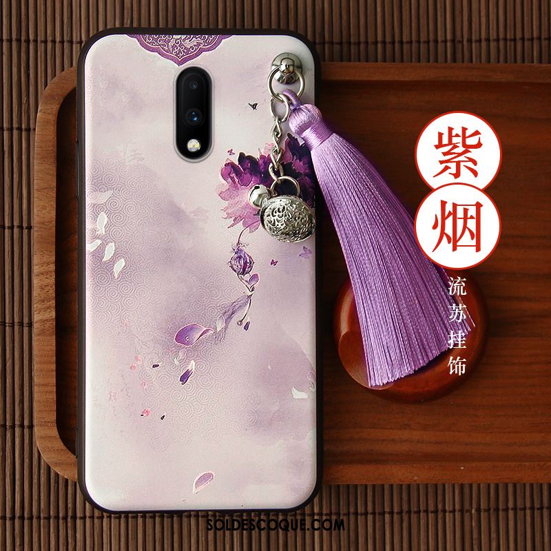 Coque Oneplus 7 Style Chinois Silicone Tout Compris Délavé En Daim Violet En Ligne