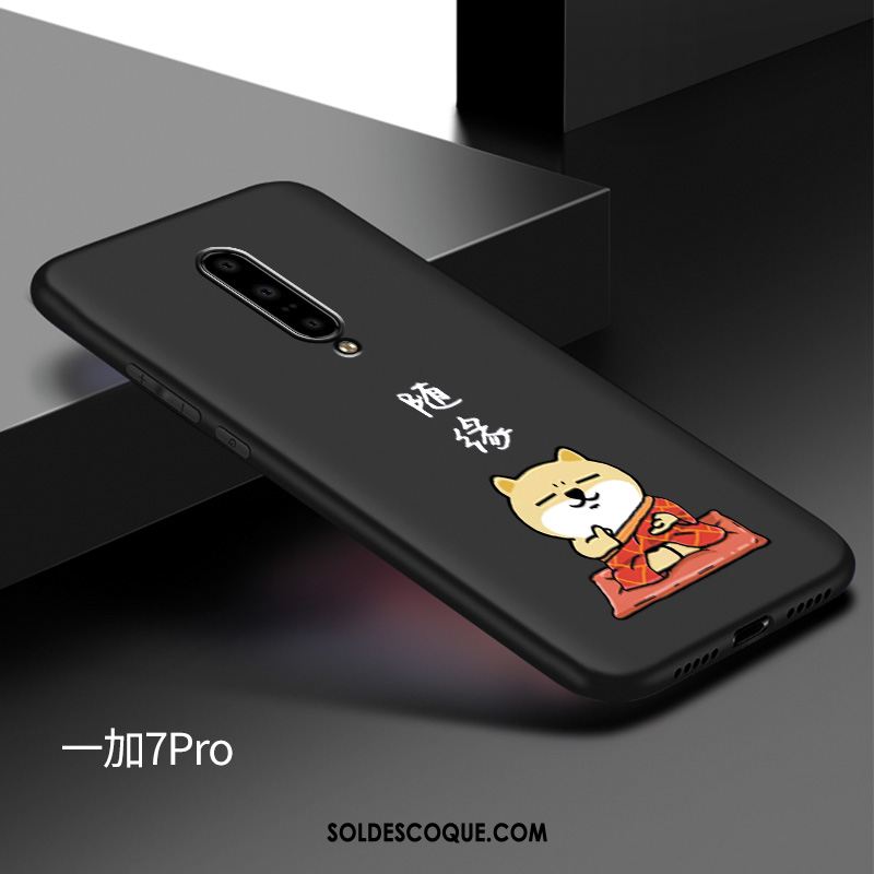 Coque Oneplus 7 Étui Délavé En Daim Silicone Noir Tout Compris Pas Cher