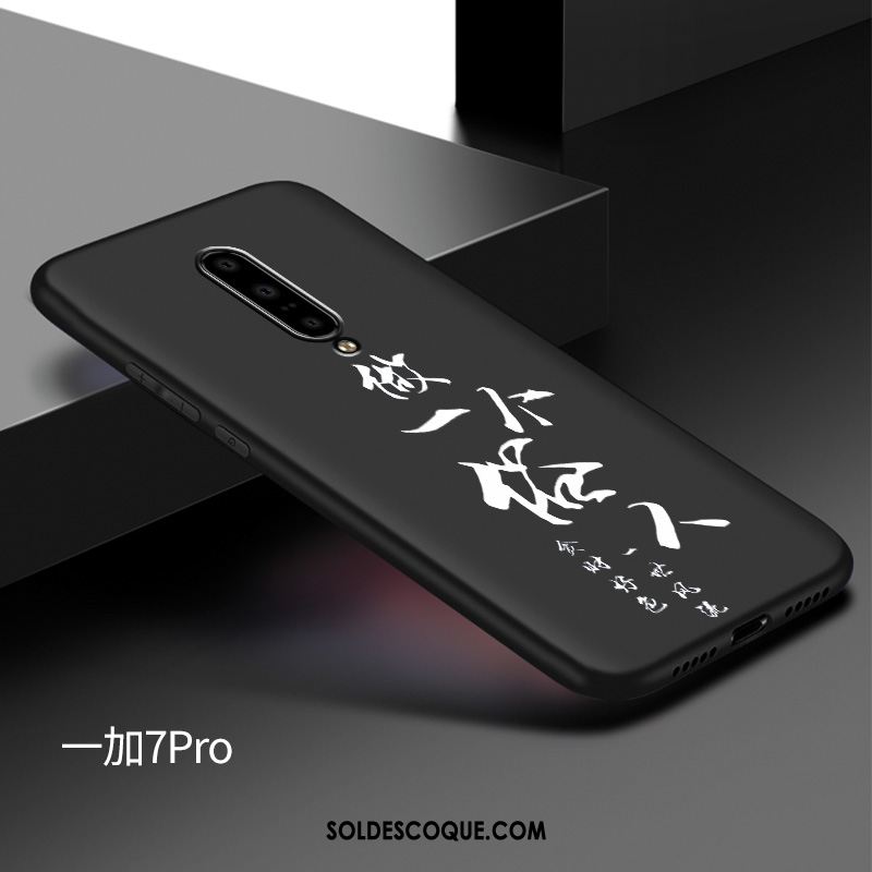 Coque Oneplus 7 Étui Délavé En Daim Silicone Noir Tout Compris Pas Cher