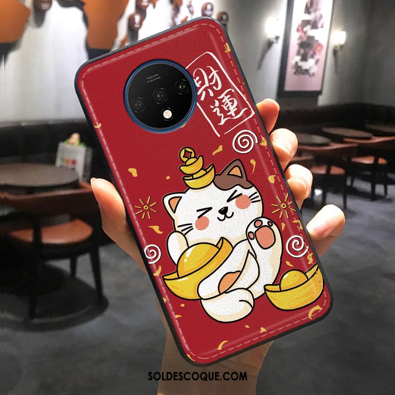 Coque Oneplus 7t Dessin Animé Chat Modèle Fleurie Gaufrage Richesse Housse Pas Cher