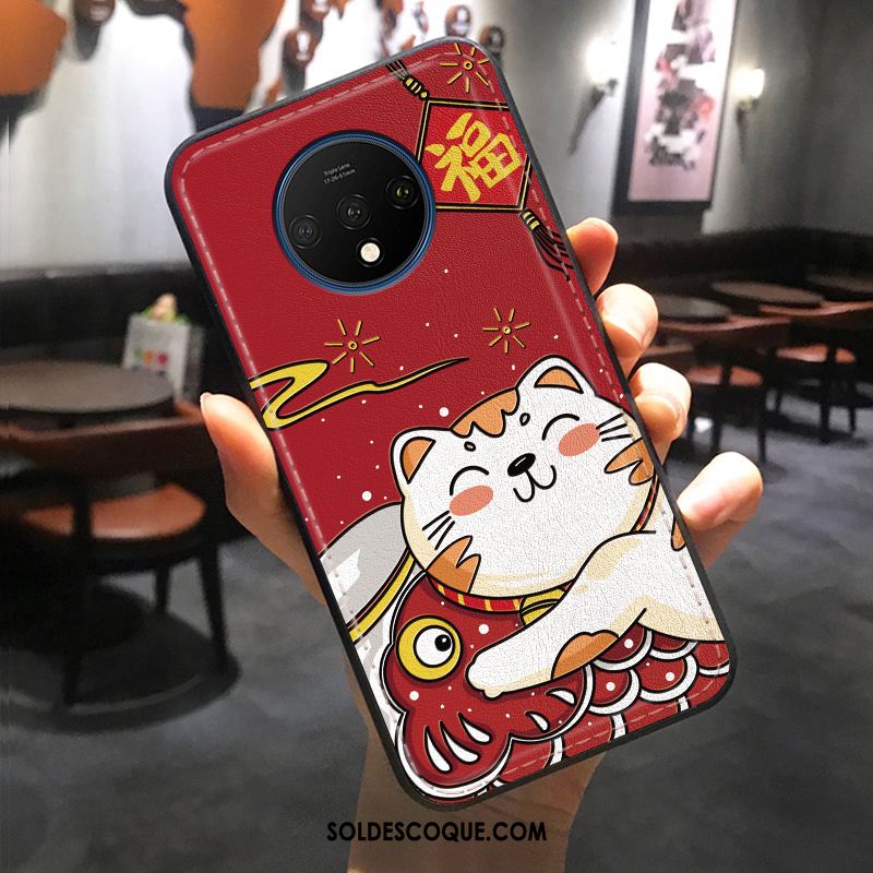 Coque Oneplus 7t Dessin Animé Chat Modèle Fleurie Gaufrage Richesse Housse Pas Cher