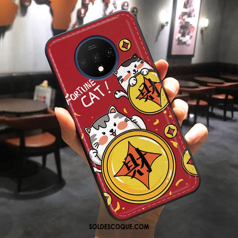 Coque Oneplus 7t Dessin Animé Chat Modèle Fleurie Gaufrage Richesse Housse Pas Cher