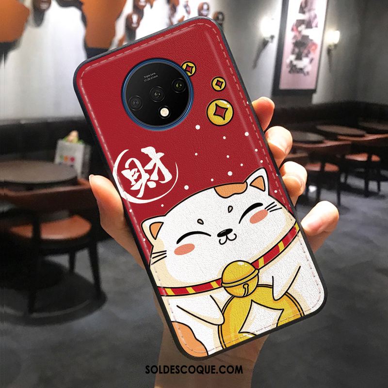 Coque Oneplus 7t Dessin Animé Chat Modèle Fleurie Gaufrage Richesse Housse Pas Cher