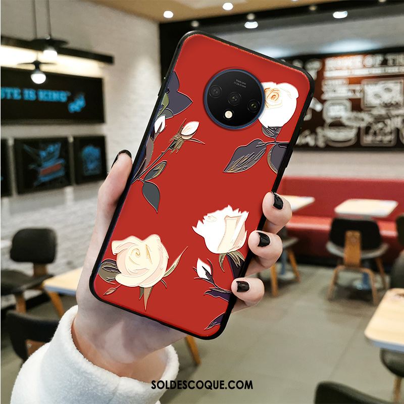 Coque Oneplus 7t Fluide Doux Fleur Protection Étui Gaufrage Pas Cher