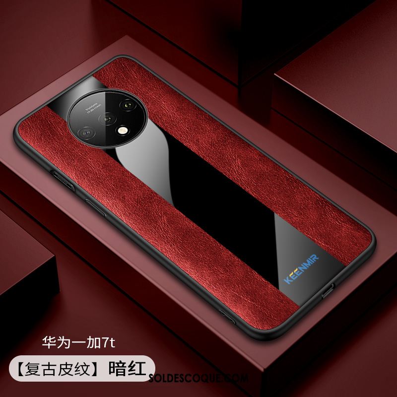 Coque Oneplus 7t Marque De Tendance Rouge Personnalité Étui En Cuir Téléphone Portable Housse Pas Cher