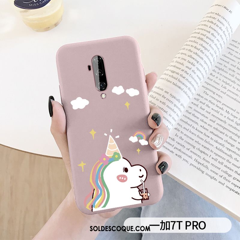 Coque Oneplus 7t Pro Dessin Animé Silicone Bleu Fluide Doux Arc En Ciel Pas Cher