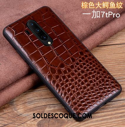 Coque Oneplus 7t Pro Incassable Étui En Cuir Très Mince Téléphone Portable Cuir Véritable Housse Pas Cher