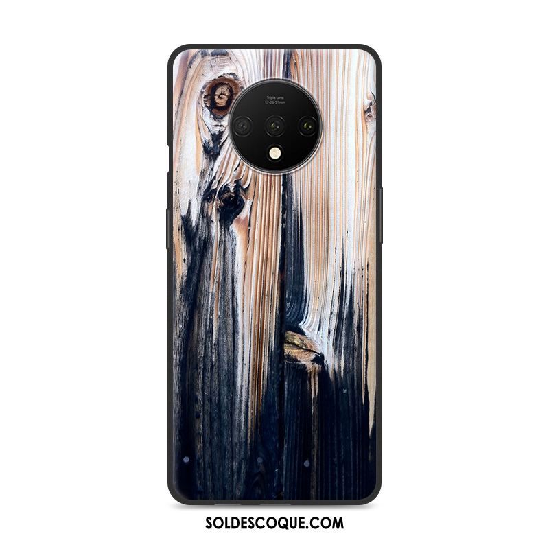 Coque Oneplus 7t Protection Gris Fluide Doux Grain De Bois Personnalité Pas Cher