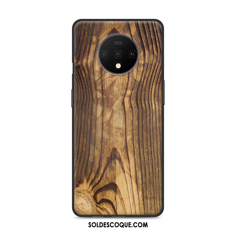 Coque Oneplus 7t Protection Gris Fluide Doux Grain De Bois Personnalité Pas Cher