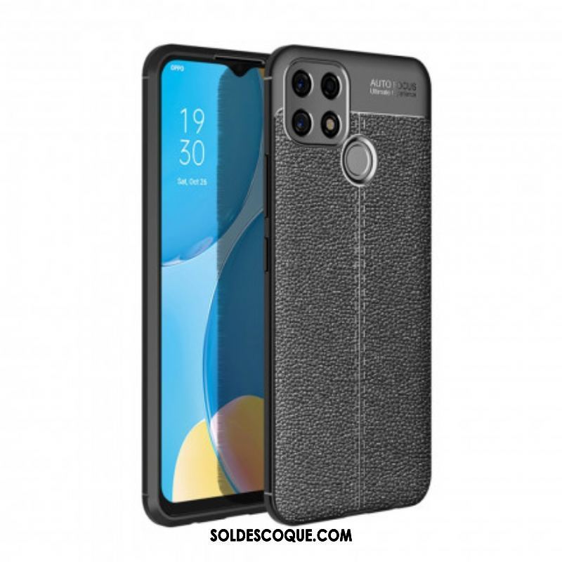 Coque Oppo A15 Effet Cuir Litchi Double line