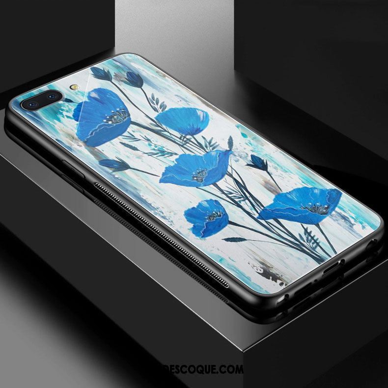 Coque Oppo A3s Bleu Art Vintage Verre Peinture À L'huile Pas Cher