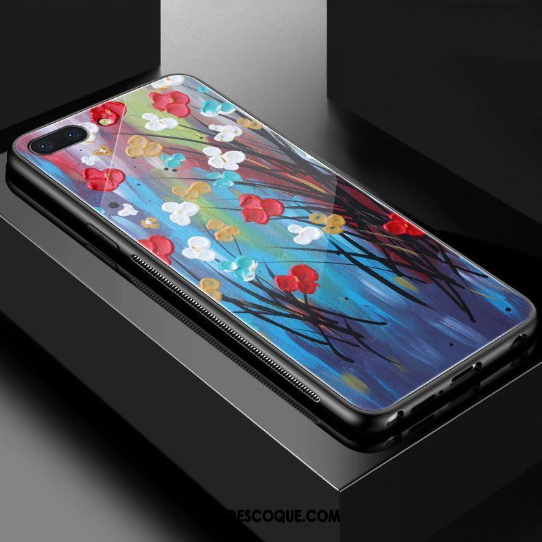 Coque Oppo A3s Bleu Art Vintage Verre Peinture À L'huile Pas Cher