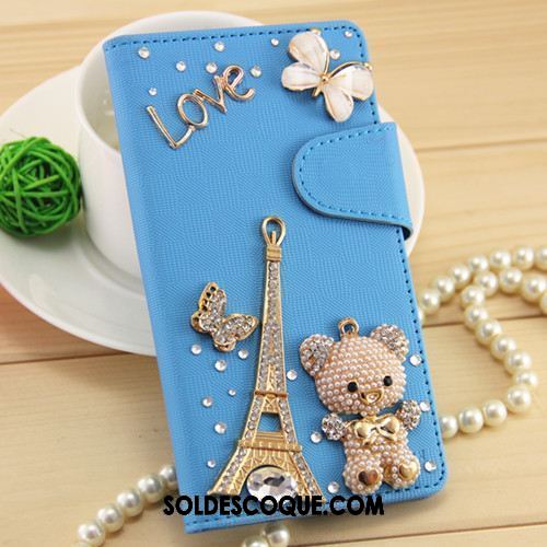 Coque Oppo A3s Sac Strass Bleu Étui Téléphone Portable Housse Soldes