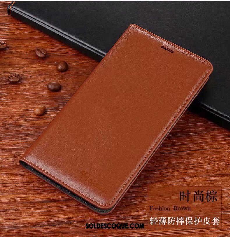 Coque Oppo A3s Étui En Cuir Cuir Véritable Rouge Protection Nouveau Pas Cher