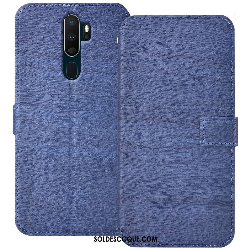 Coque Oppo A5 2020 Élégant Bleu Incassable Grain De Bois Téléphone Portable Pas Cher