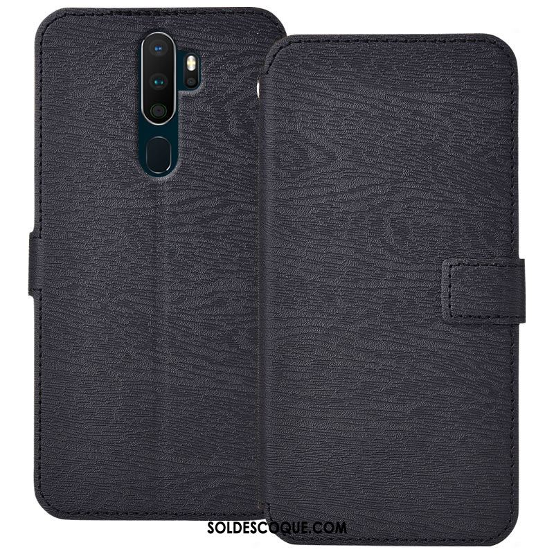 Coque Oppo A5 2020 Élégant Bleu Incassable Grain De Bois Téléphone Portable Pas Cher