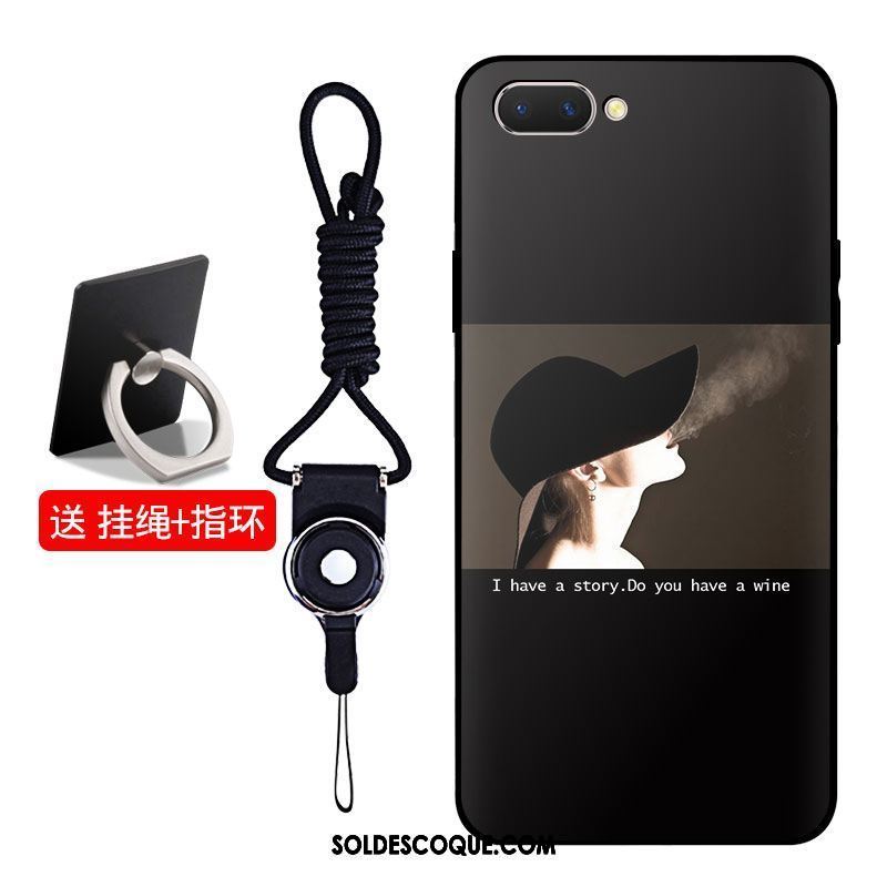 Coque Oppo A5 Délavé En Daim Silicone Noir Ornements Suspendus Téléphone Portable Pas Cher