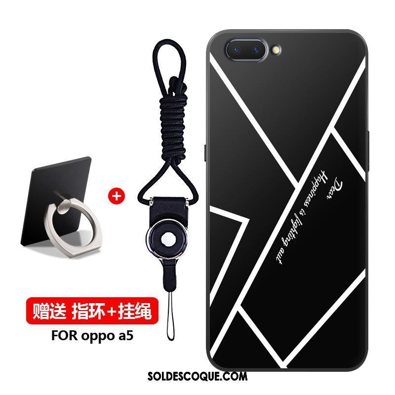 Coque Oppo A5 Fluide Doux Délavé En Daim Noir Silicone Incassable Housse Pas Cher