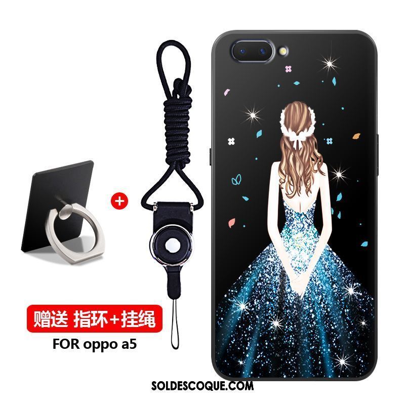 Coque Oppo A5 Fluide Doux Délavé En Daim Noir Silicone Incassable Housse Pas Cher