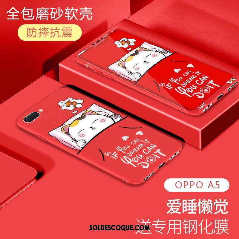 Coque Oppo A5 Net Rouge Fluide Doux Personnalité Rose Tendance En Ligne