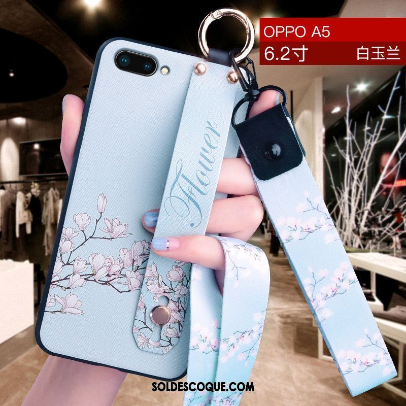 Coque Oppo A5 Simple Délavé En Daim Incassable Tout Compris Bleu Housse Pas Cher