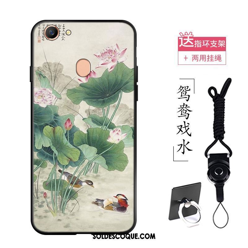 Coque Oppo A73 Style Chinois Incassable Floral Créatif Délavé En Daim Pas Cher
