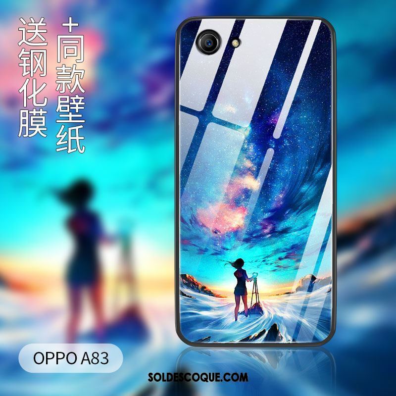 Coque Oppo A83 Créatif Téléphone Portable Verre Trempé Bleu Étui En Ligne