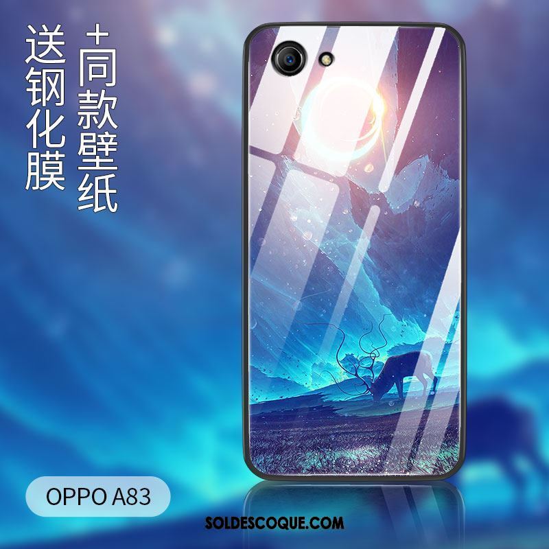 Coque Oppo A83 Créatif Téléphone Portable Verre Trempé Bleu Étui En Ligne