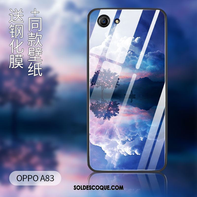 Coque Oppo A83 Créatif Téléphone Portable Verre Trempé Bleu Étui En Ligne