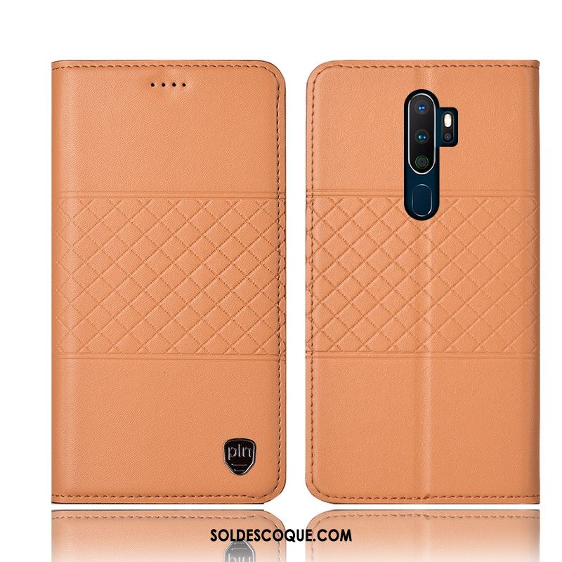 Coque Oppo A9 2020 Téléphone Portable Étui En Cuir Noir Plaid Protection En Vente