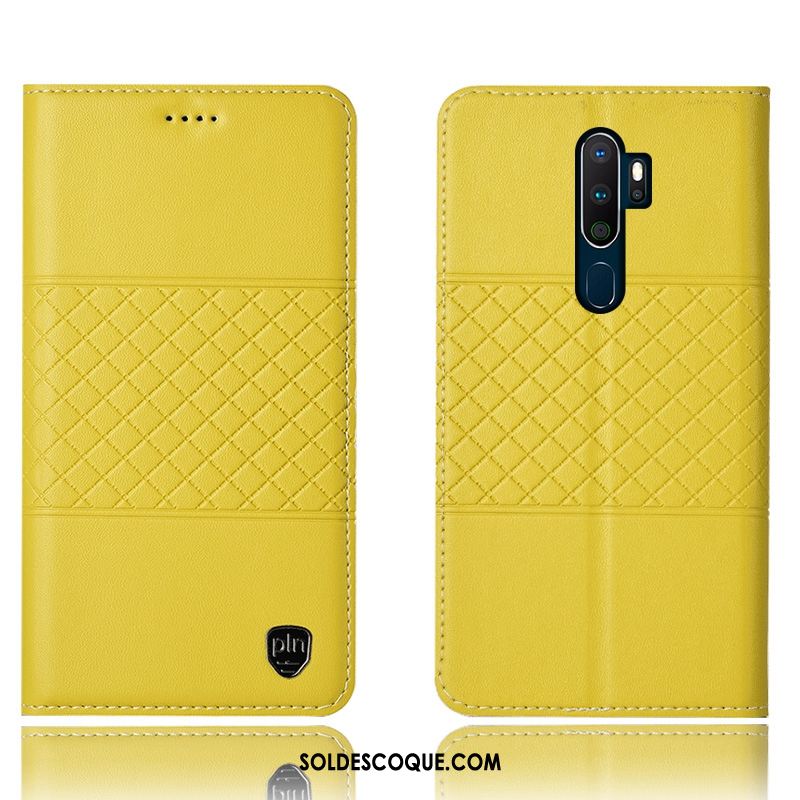 Coque Oppo A9 2020 Téléphone Portable Étui En Cuir Noir Plaid Protection En Vente