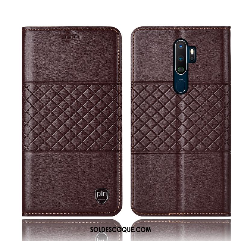 Coque Oppo A9 2020 Téléphone Portable Étui En Cuir Noir Plaid Protection En Vente