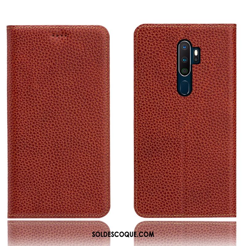 Coque Oppo A9 2020 Étui En Cuir Téléphone Portable Tout Compris Cuir Véritable Incassable Housse Pas Cher