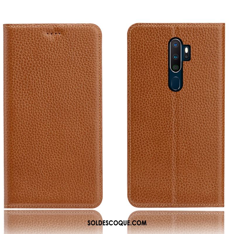 Coque Oppo A9 2020 Étui En Cuir Téléphone Portable Tout Compris Cuir Véritable Incassable Housse Pas Cher