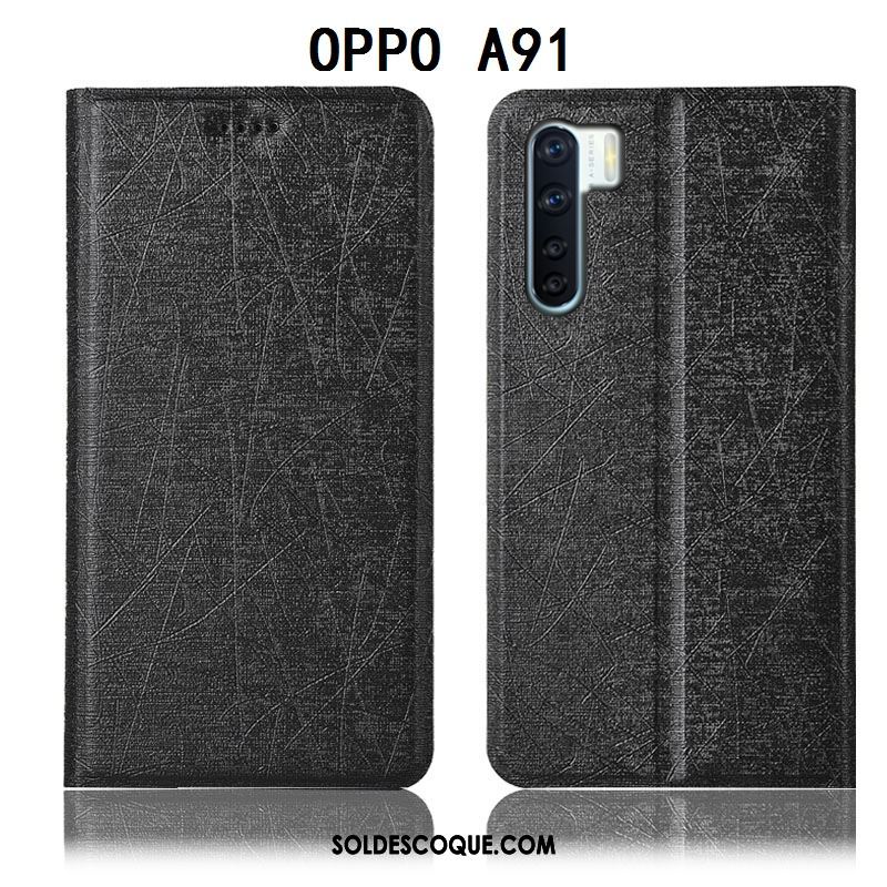 Coque Oppo A91 Incassable Protection Noir Étui En Cuir Soie Housse En Ligne