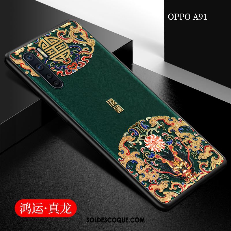 Coque Oppo A91 Tout Compris Style Chinois Protection Cuir Bleu Pas Cher