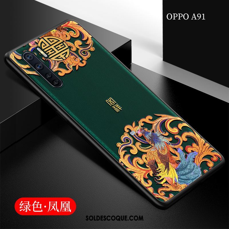 Coque Oppo A91 Tout Compris Style Chinois Protection Cuir Bleu Pas Cher