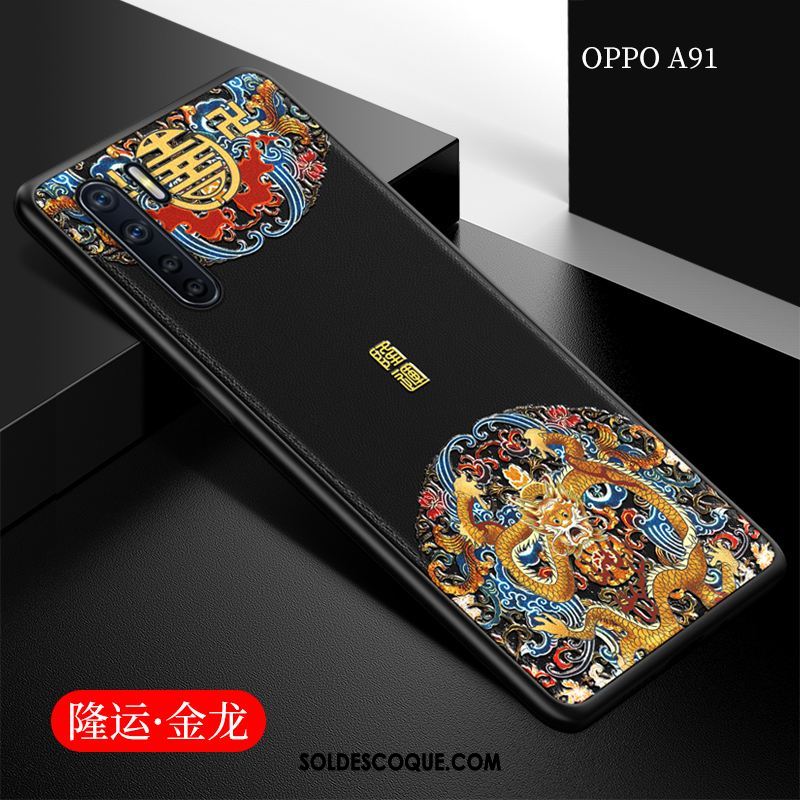 Coque Oppo A91 Tout Compris Style Chinois Protection Cuir Bleu Pas Cher