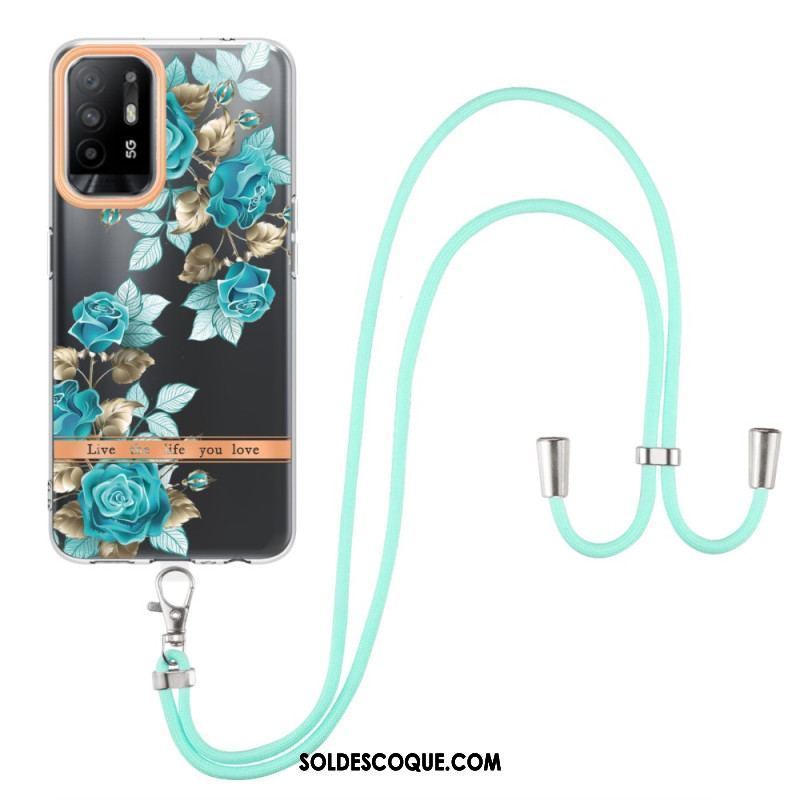 Coque Oppo A94 5G à Cordon Fleurs