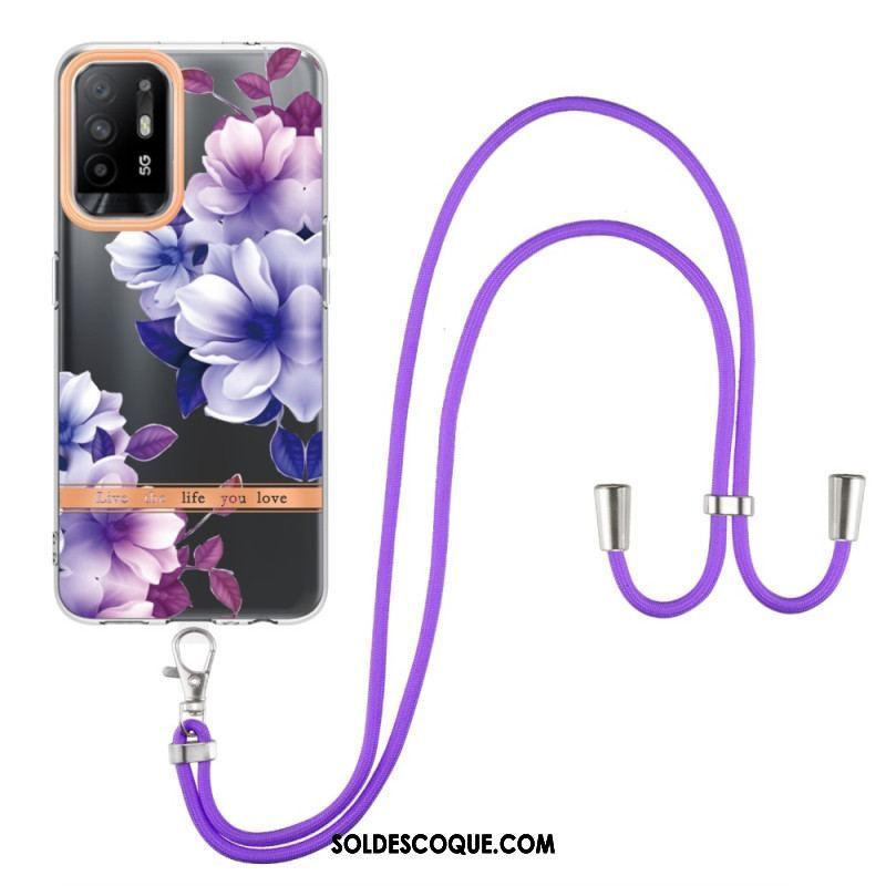 Coque Oppo A94 5G à Cordon Fleurs