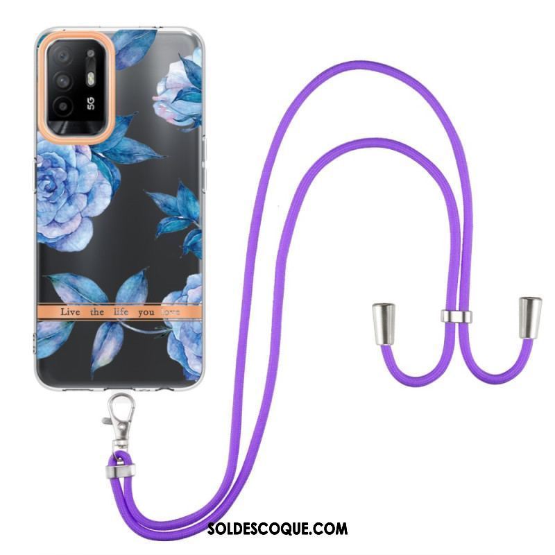 Coque Oppo A94 5G à Cordon Fleurs