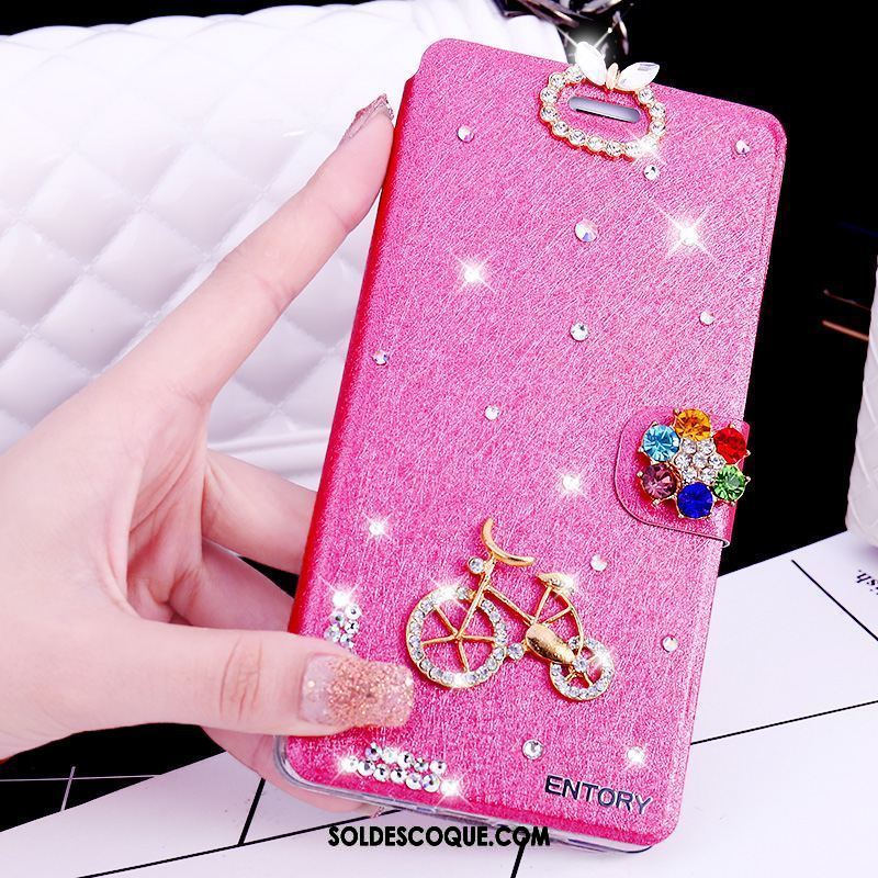 Coque Oppo F5 Youth Incruster Strass Étui En Cuir Rose Téléphone Portable En Vente