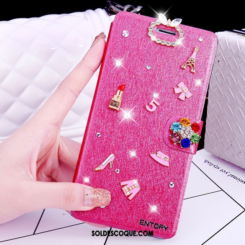 Coque Oppo F5 Youth Incruster Strass Étui En Cuir Rose Téléphone Portable En Vente