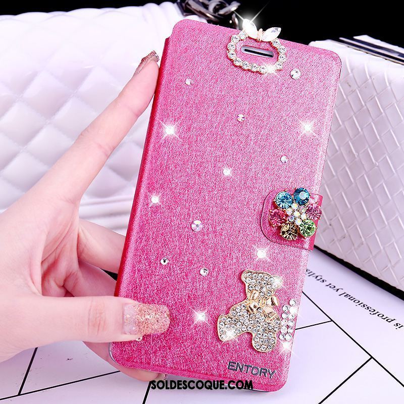 Coque Oppo F5 Youth Incruster Strass Étui En Cuir Rose Téléphone Portable En Vente