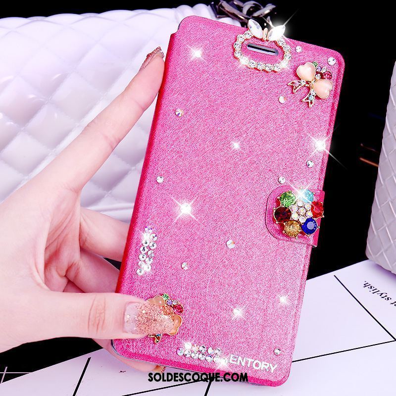 Coque Oppo F5 Youth Incruster Strass Étui En Cuir Rose Téléphone Portable En Vente